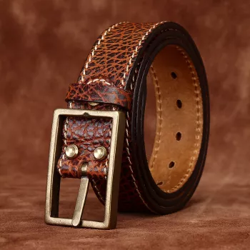 Men’s 1.5" Genuine Leather Belt with Retro Brass Buckle